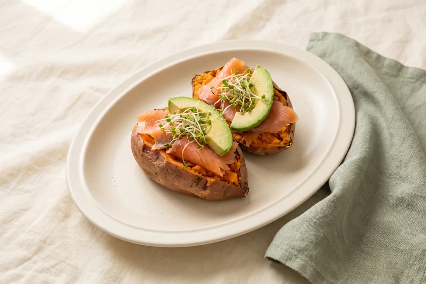 Baked Sweet Potato with Smoked Salmon and Avocado