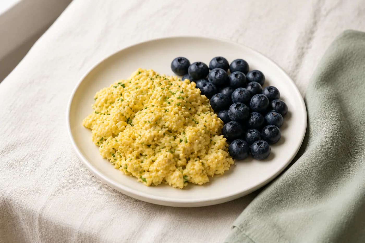 Creamy Chive Protein Scramble with Blueberries