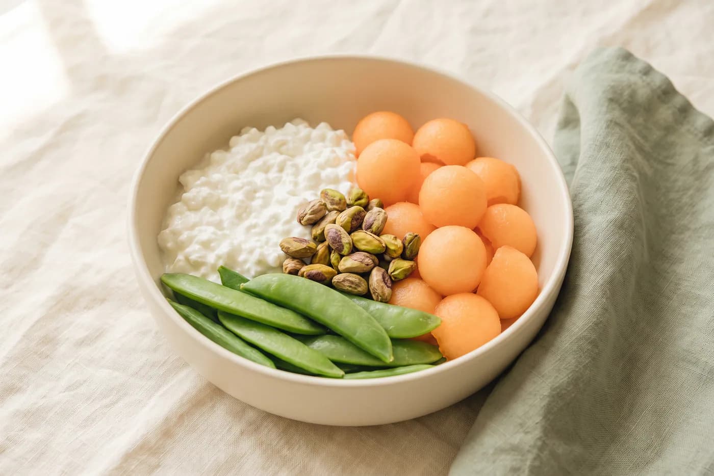 Cottage Cheese Cantaloupe Crunch Bowl