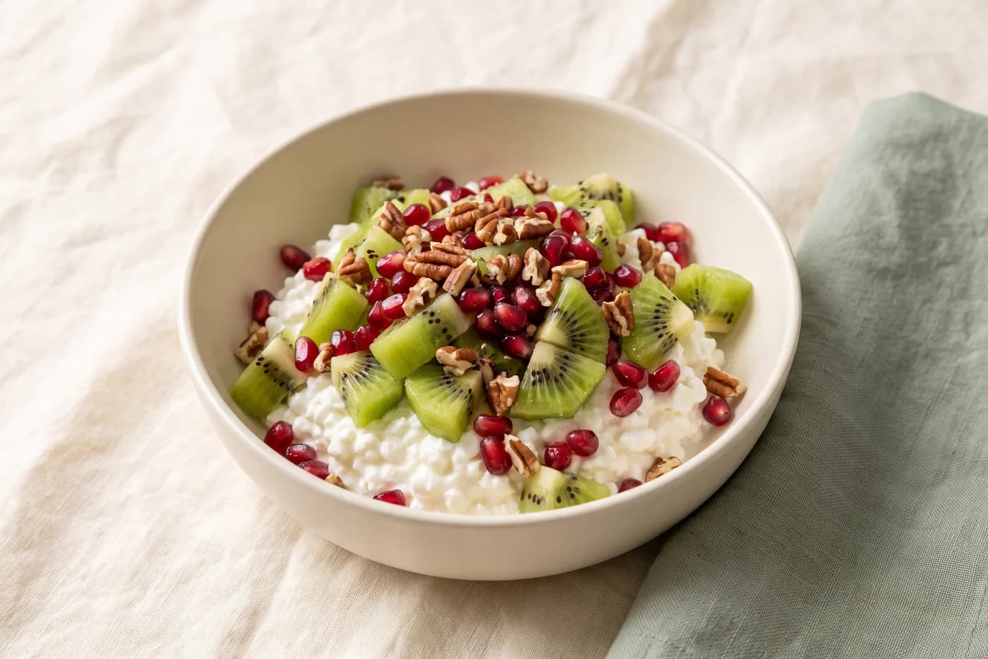 Kiwi Pomegranate Cottage Cheese Breakfast Bowl