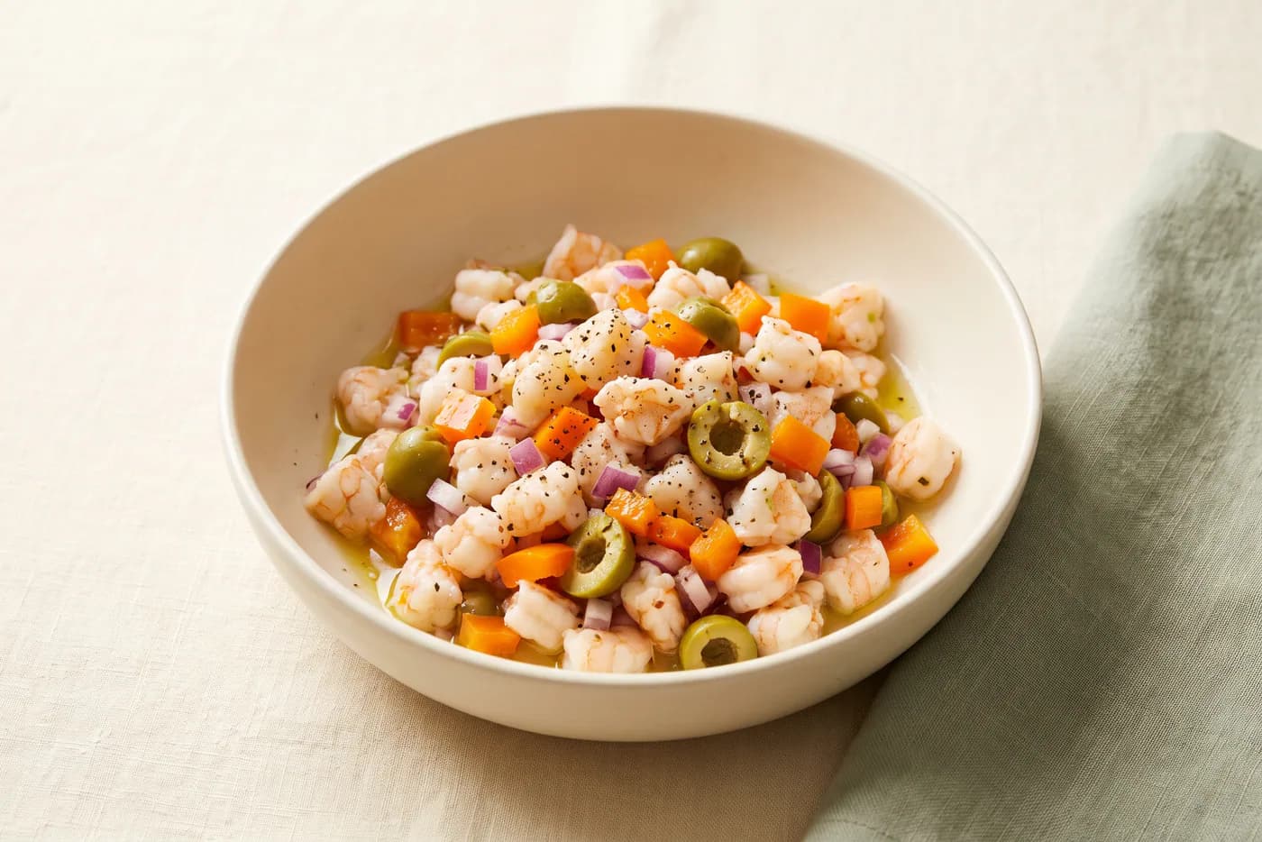 Lime-Marinated Shrimp Olive Bowl
