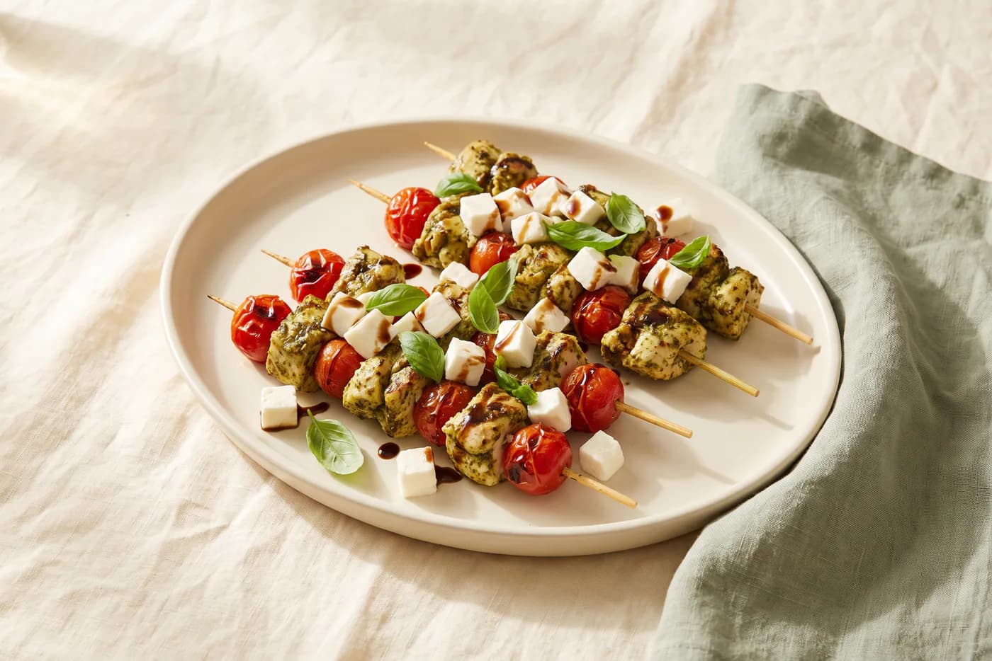 Pesto Chicken and Tomato Skewers