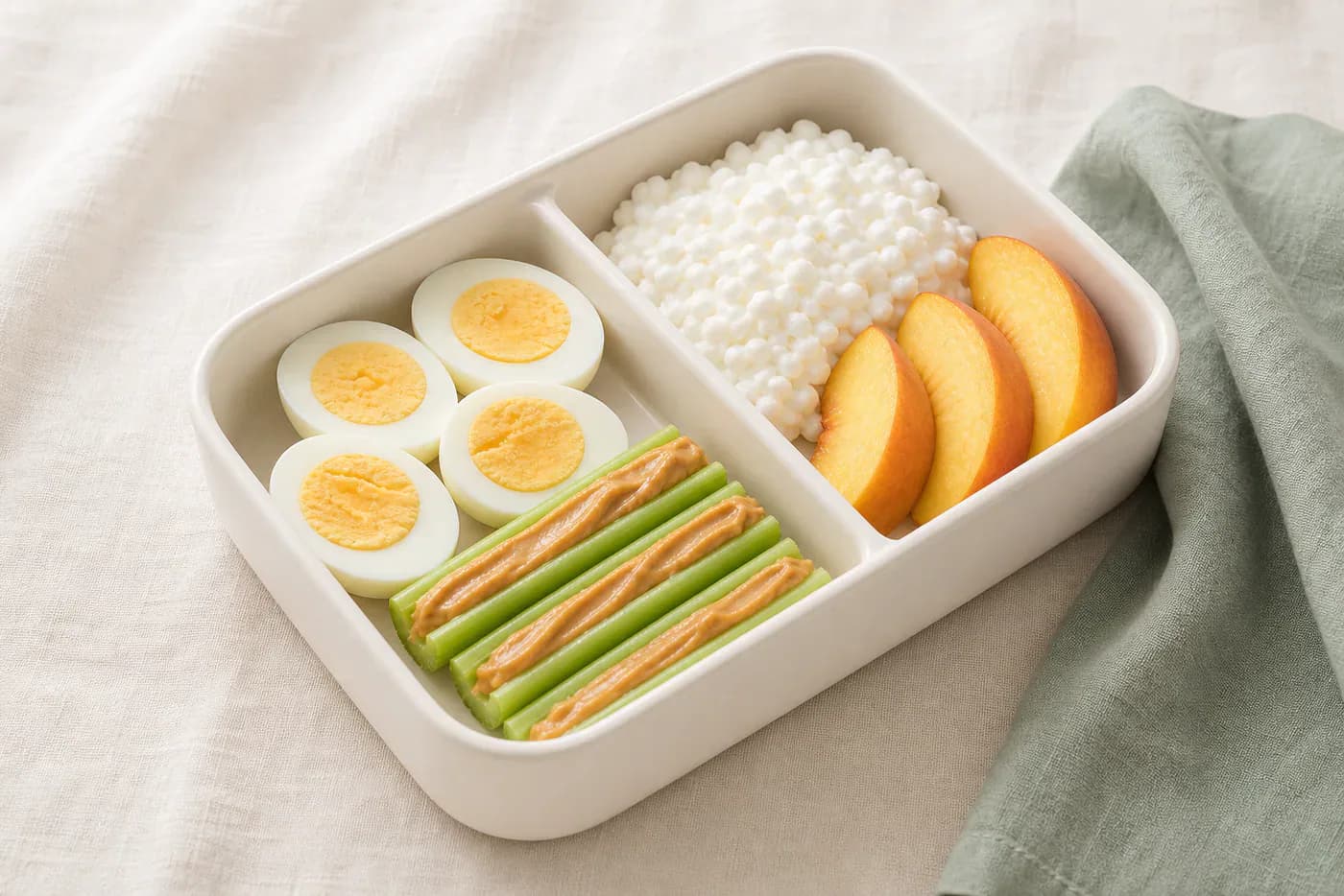 Peach, Egg, and Cottage Cheese Protein Bento