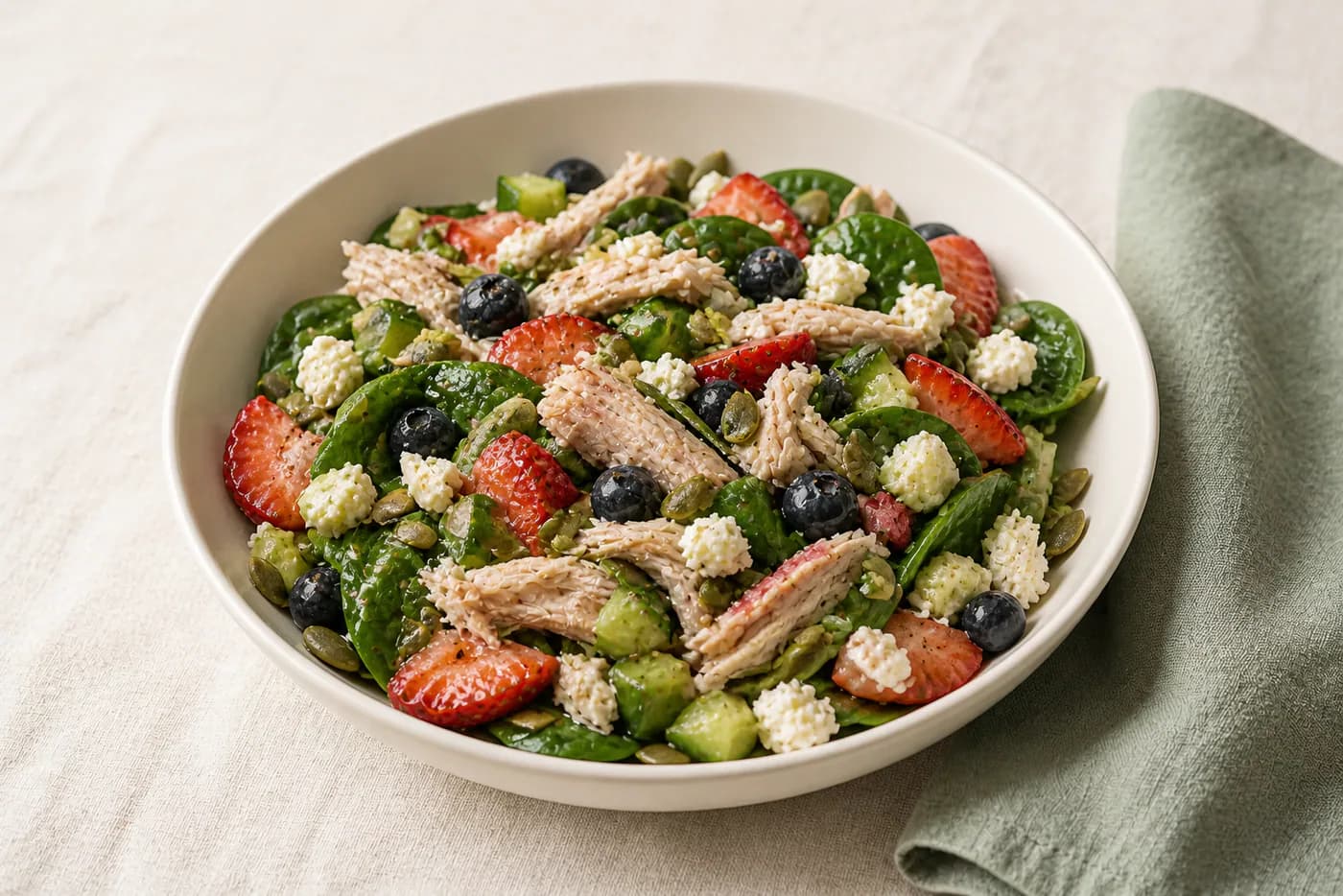 Strawberry Chicken Spinach Salad with Creamy Balsamic
