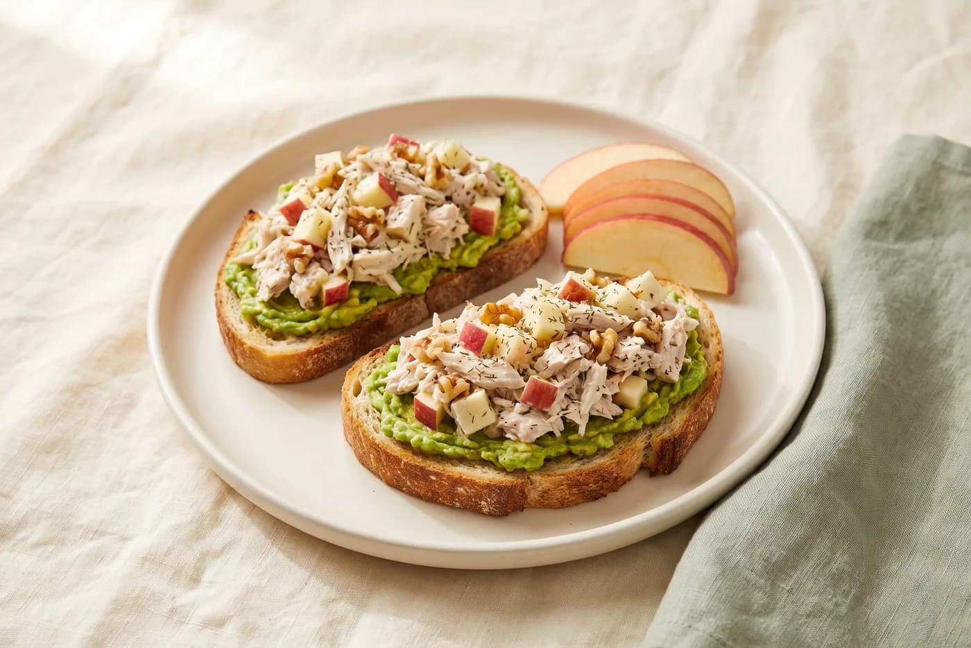 Open-Faced Chicken Apple Walnut Toasts