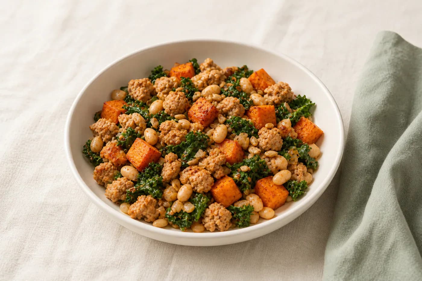 Smoky Turkey, Sweet Potato and White Bean Skillet