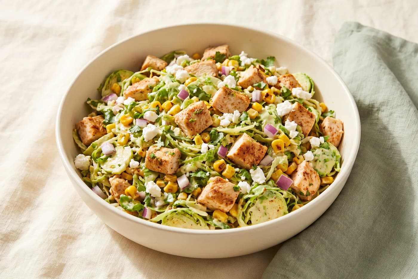 Taco Chicken Brussels Sprout Corn Salad